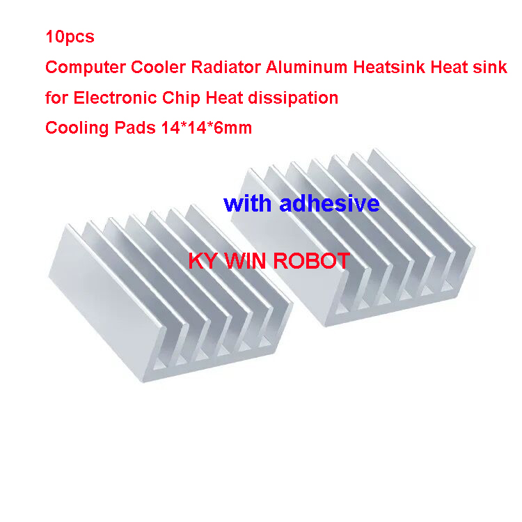 Aluminium Extrusion - ฮีทซิงค์อะลูมิเนียมขนาดเล็กแบบมีกาว 10 ชิ้น ขนาด 14x14x6 มม.