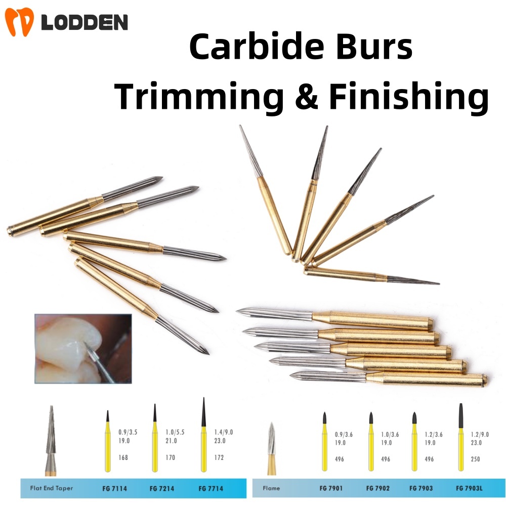Carbide End Mill - ชุดดอกสว่านคาร์ไบด์สำหรับงานตัดแต่งและตกแต่งในคลินิกทันตกรรม ขนาดก้าน 1.6 มม. สำหรับเครื่องเจาะความเร็วสูง จำนวน