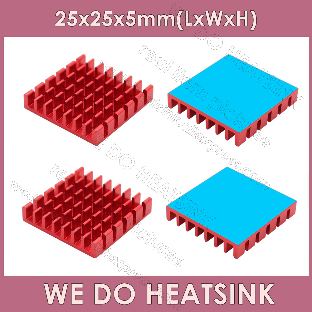 Aluminium Extrusion - เราฮีทซิงค์25X25X5มม.ไม่มีหรือแผ่นความร้อนหม้อน้ำอลูมิเนียม Anodized สีแดง Slotted ฮีทซิงค์ PC